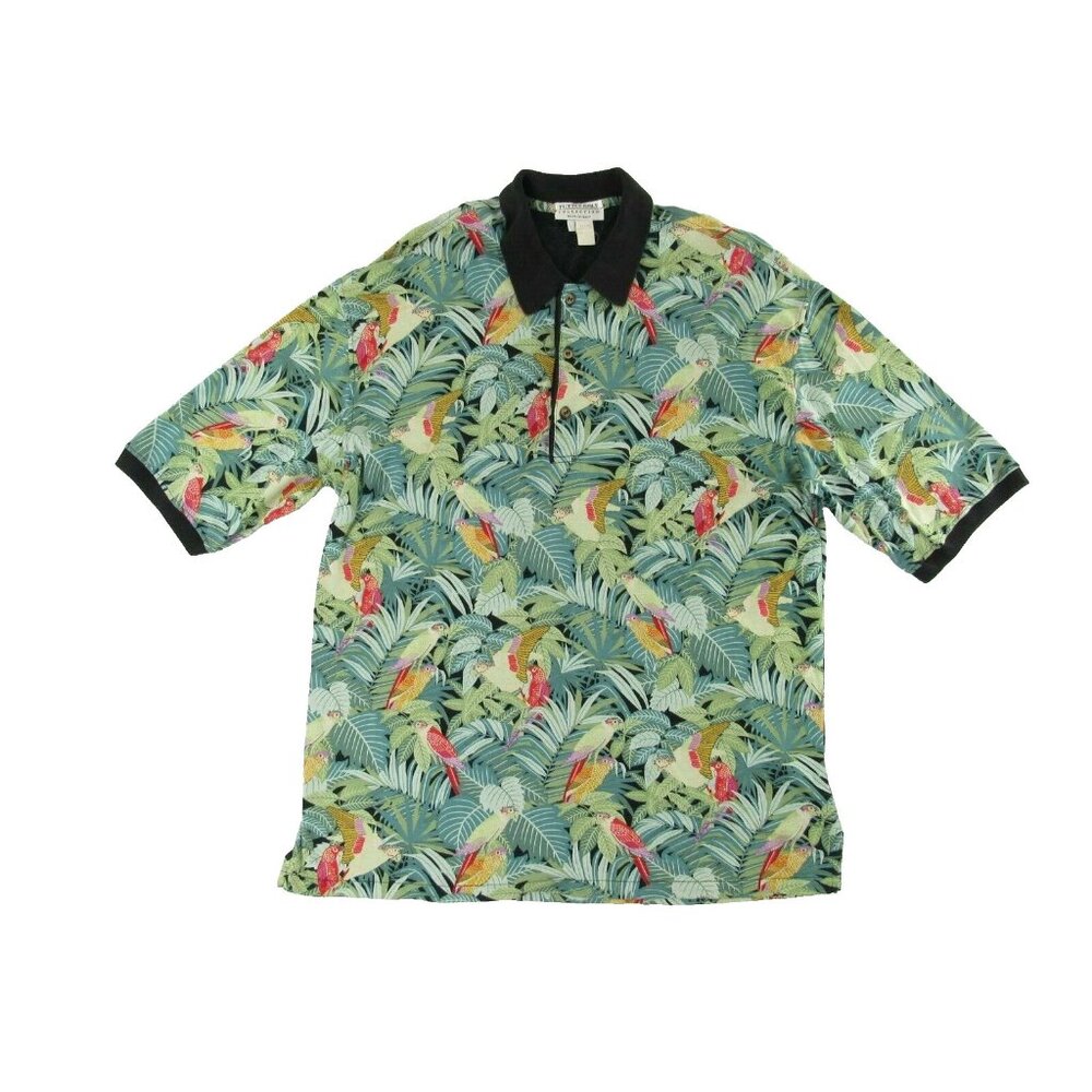 Tuttle Golf Collection Mens Hawaiian Polo Shirt L Parrot Birds Green